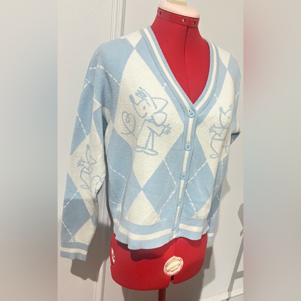 Disney Her Universe Cinderella Mice Blue  White Argyle Women's Sweater size med - Picture 4 of 8